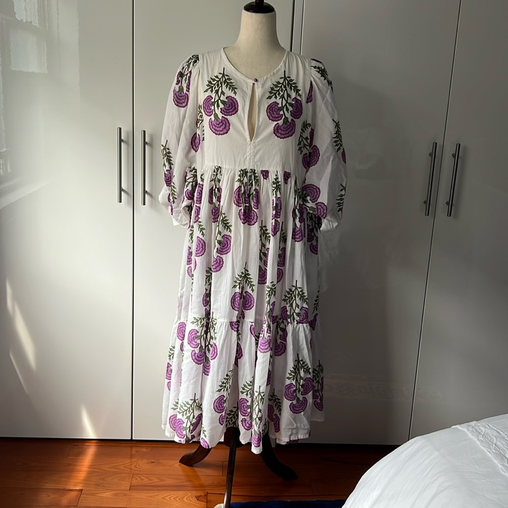 Floral White and Purple Women's Casual Dress